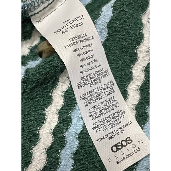 ASOS DESIGN Green Knitted Stripe Revere Shirt Medium - Picture 5 of 10